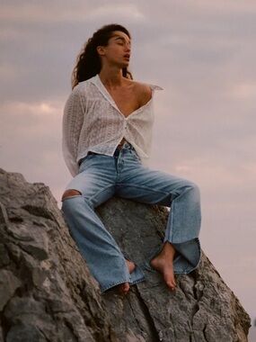 Zara Z1975 Slim Flare Low-Rise Ripped Long Length Jeans